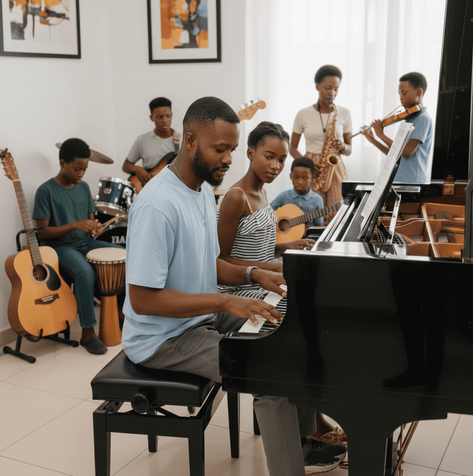 Professeur de musique donnant une leçon particulière à un élève